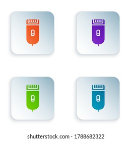 Color Electrical hair clipper or shaver icon isolated on white background. Barbershop symbol. Set colorful icons in square buttons. Vector Illustration