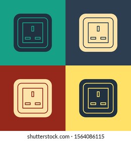 Color Electrical outlet icon isolated on color background. Power socket. Rosette symbol. Vintage style drawing. Vector Illustration