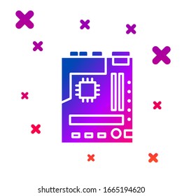 Color Electronic computer components motherboard digital chip integrated science icon isolated on white background. Circuit board. Gradient random dynamic shapes. Vector Illustration
