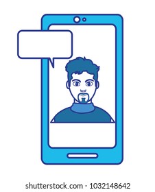 color elegant man inside smartphone with chat bubble