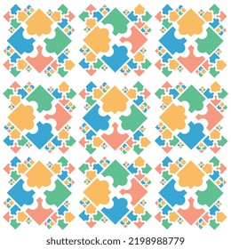 A color element of four identical puzzles. Decorative vector illustration isolated on a white background. A concept that combines the puzzle pieces into a complete concept, a ready-made pattern.