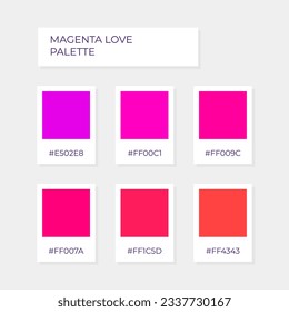 Color element. Trend pallete of color. Neon pink magenta color pallete. Swatch love shade tone valentine vibes trendy and modern