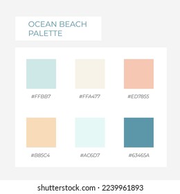 Color element. Trendy pallete of color. Cozy boho color pallete. Swatch cozy shade tone. Summer color ocean beach