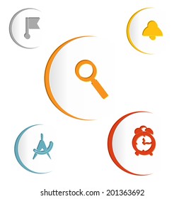 Color elements of infographics with flag symbols, magnifying glass, compass, alarm clock, clock. Vector illustration