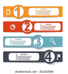 Color elements of infographics with symbols magnifying glass, clock, stopwatch and flag. Vector illustration