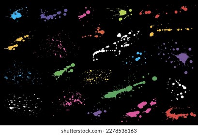 elementos de color de la bandeja de tinta de pintura sobre fondo negro, set. Ilustración del vector
