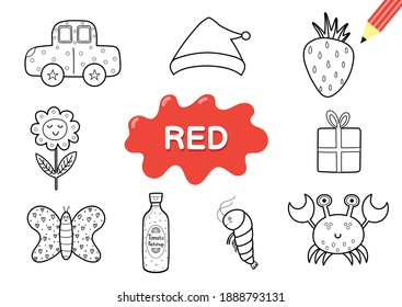 Color the elements in red. Coloring page for kids. Educational material for school and preschool. Vector illustration 