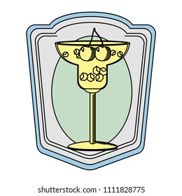 color emblem cocktail glass with cherry and ice cubes