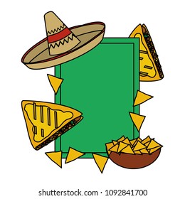 color emblem with traditional and delicious mexican food