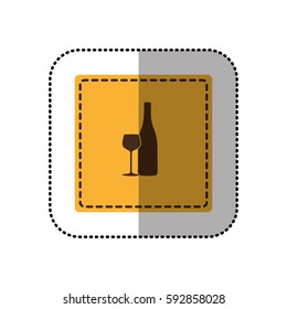color emblem wine bottle with glass icon, vector illustraction design