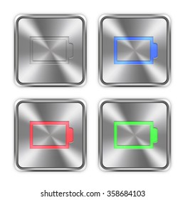 Color empty battery icons engraved in glossy steel push buttons.
