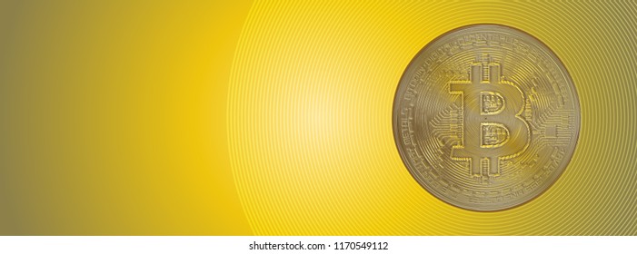 Color engraving Bitcoin physical mockup isolated on circle yellow space banner background