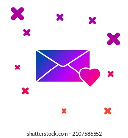 Color Envelope with 8 March icon isolated on white background. Message love. Letter love and romance. International Happy Women Day. Gradient random dynamic shapes. Vector Illustration