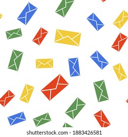 Icono de Sobre de color aislado patrón sin fisuras sobre fondo blanco. Símbolo de la carta de correo electrónico. Vector.