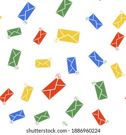Color Envelope icon isolated seamless pattern on white background. Received message concept. New, email incoming message, sms. Mail delivery service. Vector.
