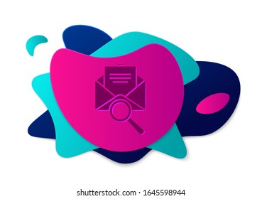 Color Envelope mail with magnifying glass icon isolated on white background. Abstract banner with liquid shapes. Vector Illustration