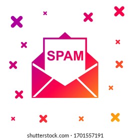 Color Envelope with spam icon isolated on white background. Concept of virus, piracy, hacking and security. Gradient random dynamic shapes. Vector Illustration