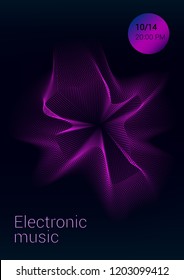 Color Equalizer on a dark background. Night music event. Abstract wave lines. Musical poster.