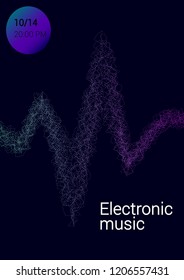 Color Equalizer on a dark background. Night music event. Abstract wave lines. Musical poster.