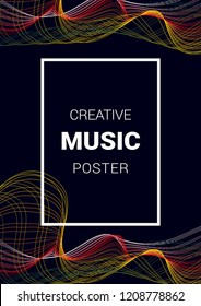 Color Equalizer on a dark background. Night music event. Abstract wave lines. Musical poster.