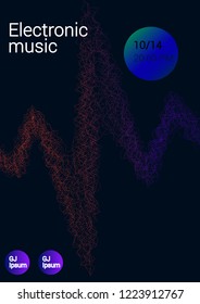 Color Equalizer on a dark background. Night music event. Abstract wave lines. Musical poster.