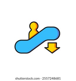 Color Escalator down icon isolated on white background. Flat filled outline style with shadow. Vector
