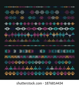 Color ethnic line ornaments. Tribal geometric design, aztec style, native americans texile. Vector elements for brushes, textures, patterns.