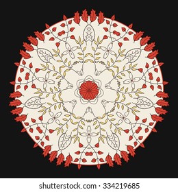 Color ethnic mandala in Oriental style. Chinese circular symmetrical decorative ornament. Arab, Pakistani, Turkish, Indian, Muslim, Oriental, Ottoman pattern.