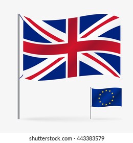 color European union flag and united kingdom waving style eps10