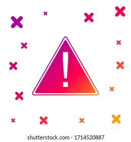 Marca de exclamación de color en el icono de triángulo sobre fondo blanco. Signo de advertencia de peligro, cuidado, atención, advertencia de peligro signo de información importante. Formas dinámicas aleatorias degradadas. Ilustración vectorial