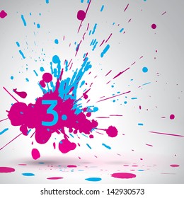 Color explosion, vector bang, bright spray pink and blue paint