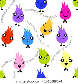 color expression of emotions vector cartoon and inscription on a white seamless background for use in design, textiles, wrapping paper, fashion