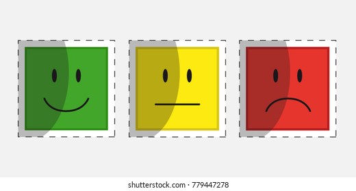 Color Faces Feedback Or Mood - Outline Vector Icons With Shadow