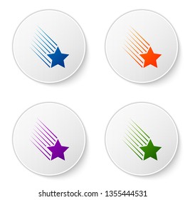 Color Falling star icon isolated on white background. Shooting star with star trail. Meteoroid, meteorite, comet, asteroid, star icon. Set color icon in circle buttons. Vector Illustration