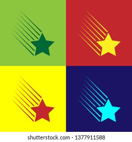 Color Falling star icon isolated on color backgrounds. Shooting star with star trail. Meteoroid, meteorite, comet, asteroid, star icon. Flat design. Vector Illustration