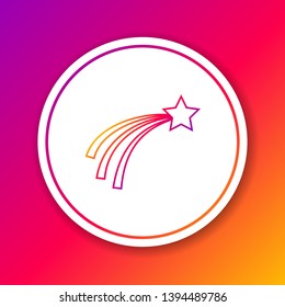 Color Falling star line icon isolated on color background. Shooting star with star trail. Meteoroid, meteorite, comet, asteroid, star icon. Circle white button. Vector Illustration