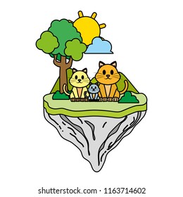 color family cat animal in float island