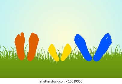 color family legs on grass vector