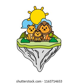 color family lion animal in float island