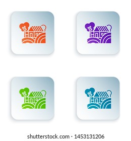 Color Farm House Concept Icon Isolated On White Background. Rustic Farm Landscape. Set Icons In Colorful Square Buttons. Vector Illustration