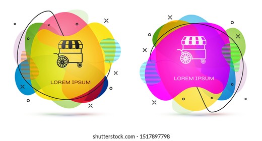 Color Fast street food cart with awning icon isolated on white background. Urban kiosk. Abstract banner with liquid shapes. Vector Illustration