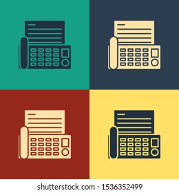 Color Fax machine icon isolated on color background. Office Telephone. Vintage style drawing. Vector Illustration
