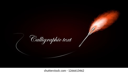 color Feather calligraphic ink pen vector background with text