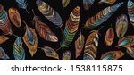 Color feathers horizontal seamless pattern. Classic embroidery. Fashionable template for clothes, t-shirt design. Tribal style, native american art 