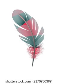 Color feathers realistic composition with isolated image of colored birds feather on blank background vector illustration