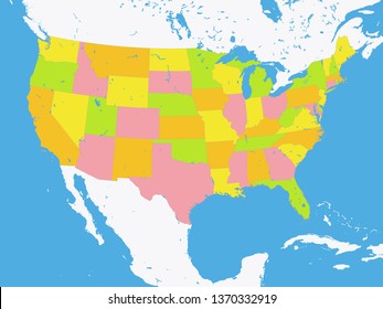 Color Federal States Map of the United States of America