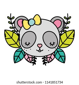 color female panda head with exotic branches and leaves