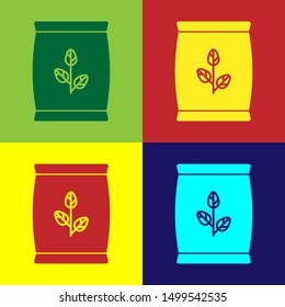 Color Fertilizer bag icon isolated on color background.  Vector Illustration