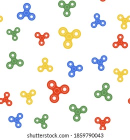 Color Fidget spinner icon isolated seamless pattern on white background. Stress relieving toy. Trendy hand spinner. Vector.