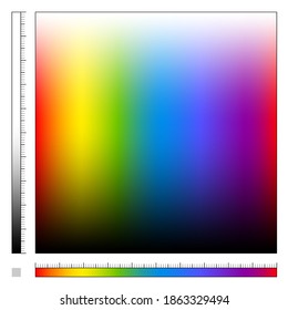 Color field with different saturation and rainbow colored gradient, spectrum of visible light, all colors of the rainbow from light to dark - square size vector illustration.
